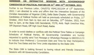 Read CAN'S Position on Delta 2023 Governorship Candidates, Gbagi honors invitation