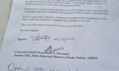 Former Delta SSG, Macaulay resigns from PDP 