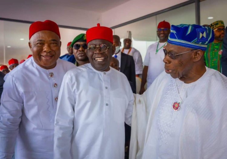 PHOTOS: Is The War Over? Tinubu, Obasanjo Exchange Warm Greetings In Imo