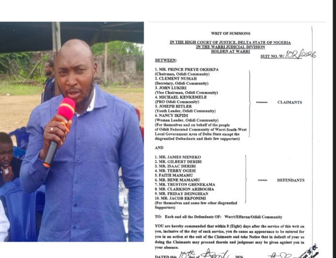 Disclaimer: Odidi Community Disowns Alleged Oil Spill Publication, Reaffirms Preye Okrikpa-Led Executive as Sole Legal Authority