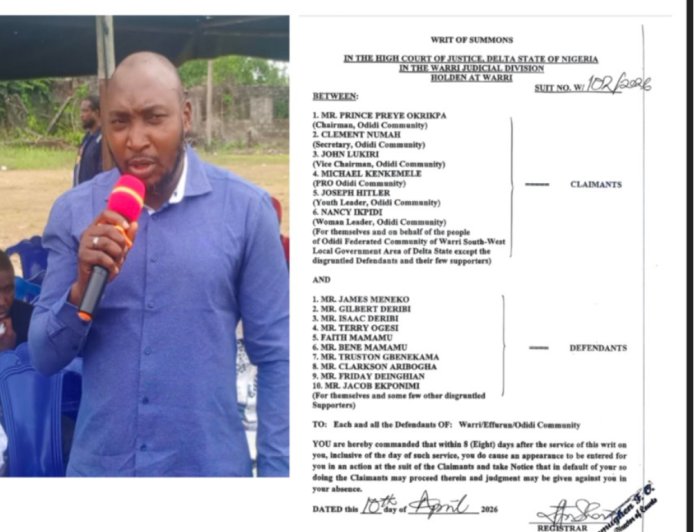 Odidi Stakeholders Affirm Preye Okrikpa as Chairman, Commend IYC Action Over OML 42 Oil Spill