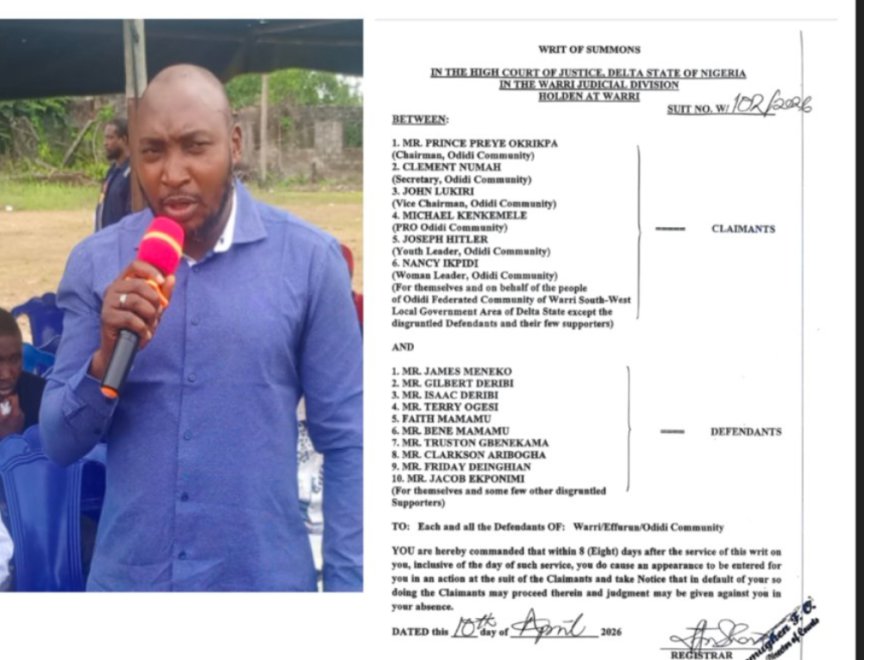Odidi Stakeholders Affirm Preye Okrikpa as Chairman, Commend IYC Action Over OML 42 Oil Spill